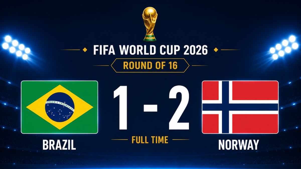 Brazil vs Norway Result in the FIFA World Cup 2026 Round of 16 as Norway defeated Brazil 2-1 with Erling Haaland scoring twice to reach the Quarterfinals.